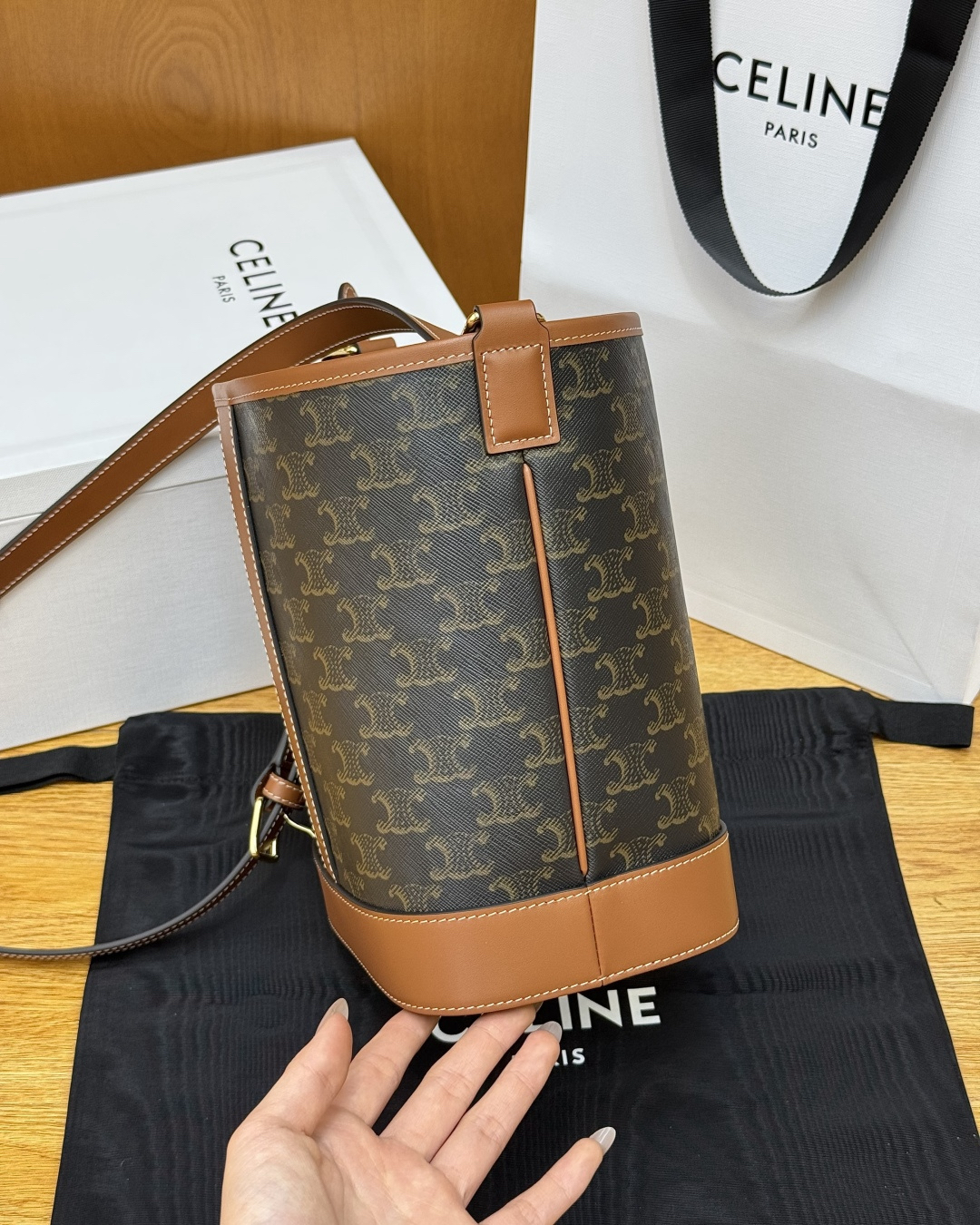 CELINE Triomphe Classic Monogram Bucket Crossbody Bag - Image 8