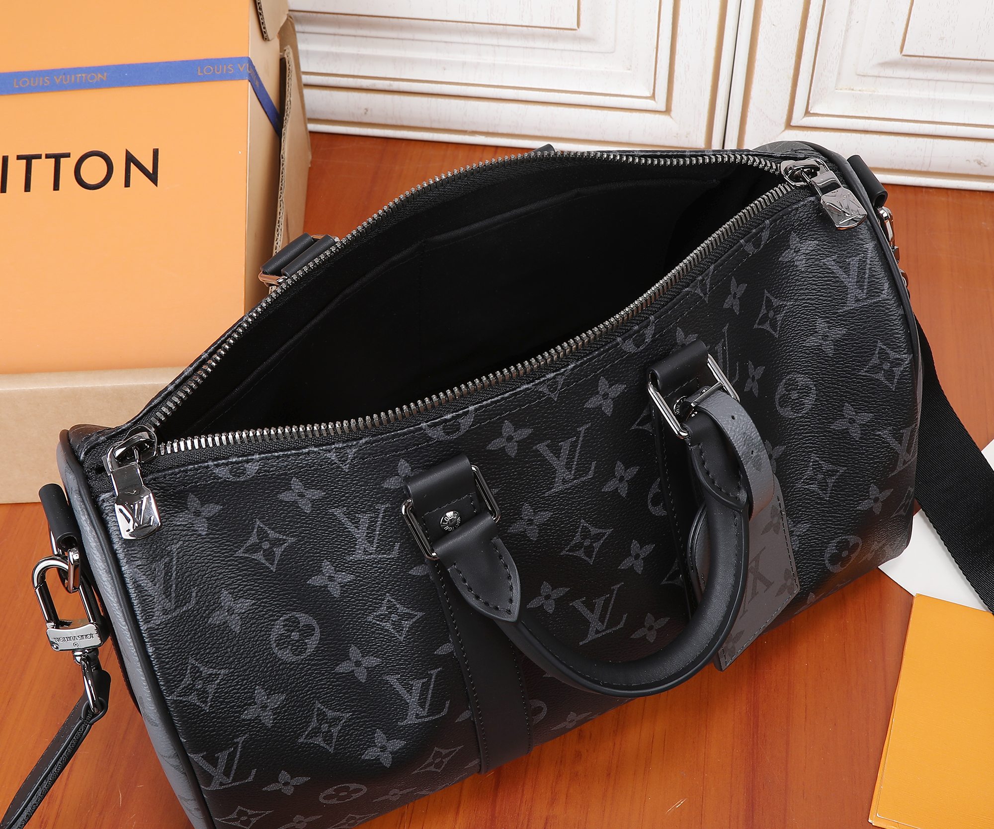 Louis Vuitton Keepall Bandouliere 35 Monogram Eclipse Travel Bag - Image 9