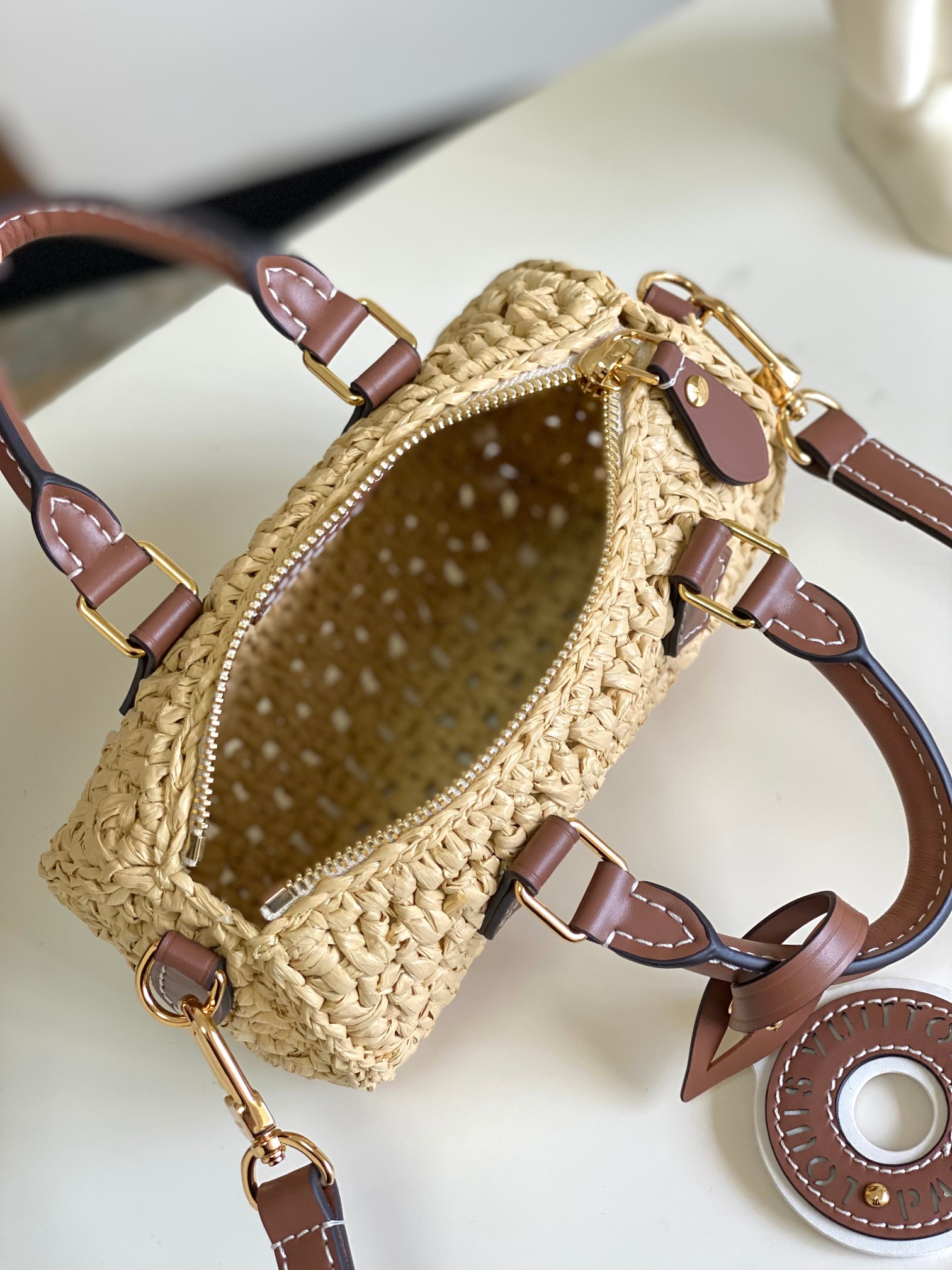 Louis Vuitton Nano Speedy Woven Raffia Handbag - Image 9