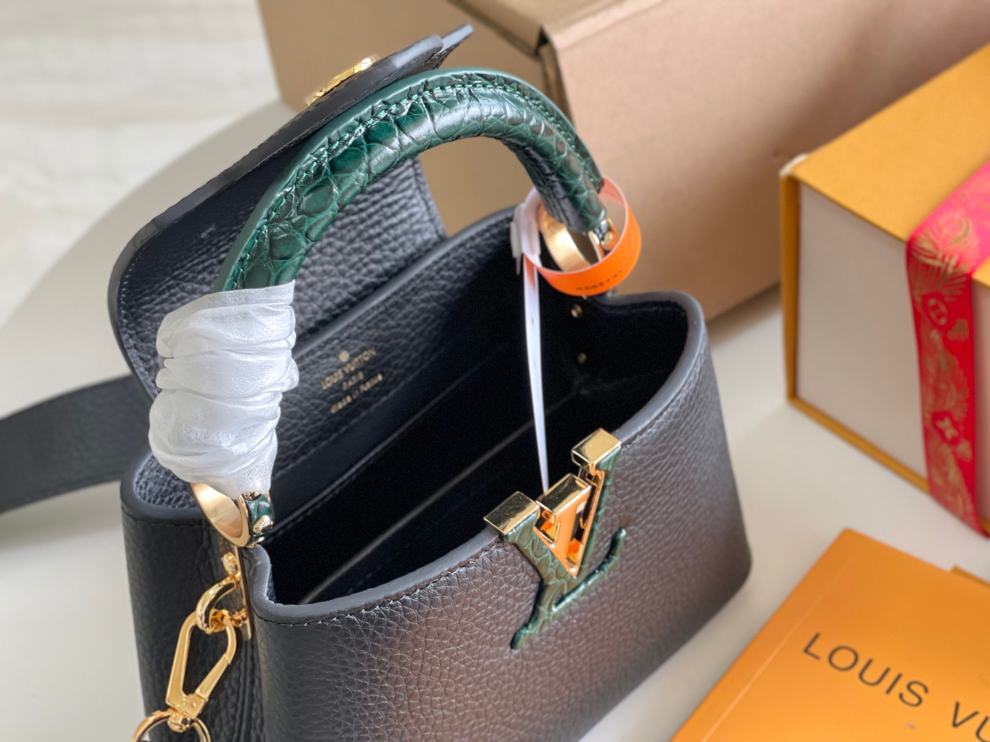 Louis Vuitton Capucines Mini Handbag in Black Crocodile-Textured Leather - Image 9