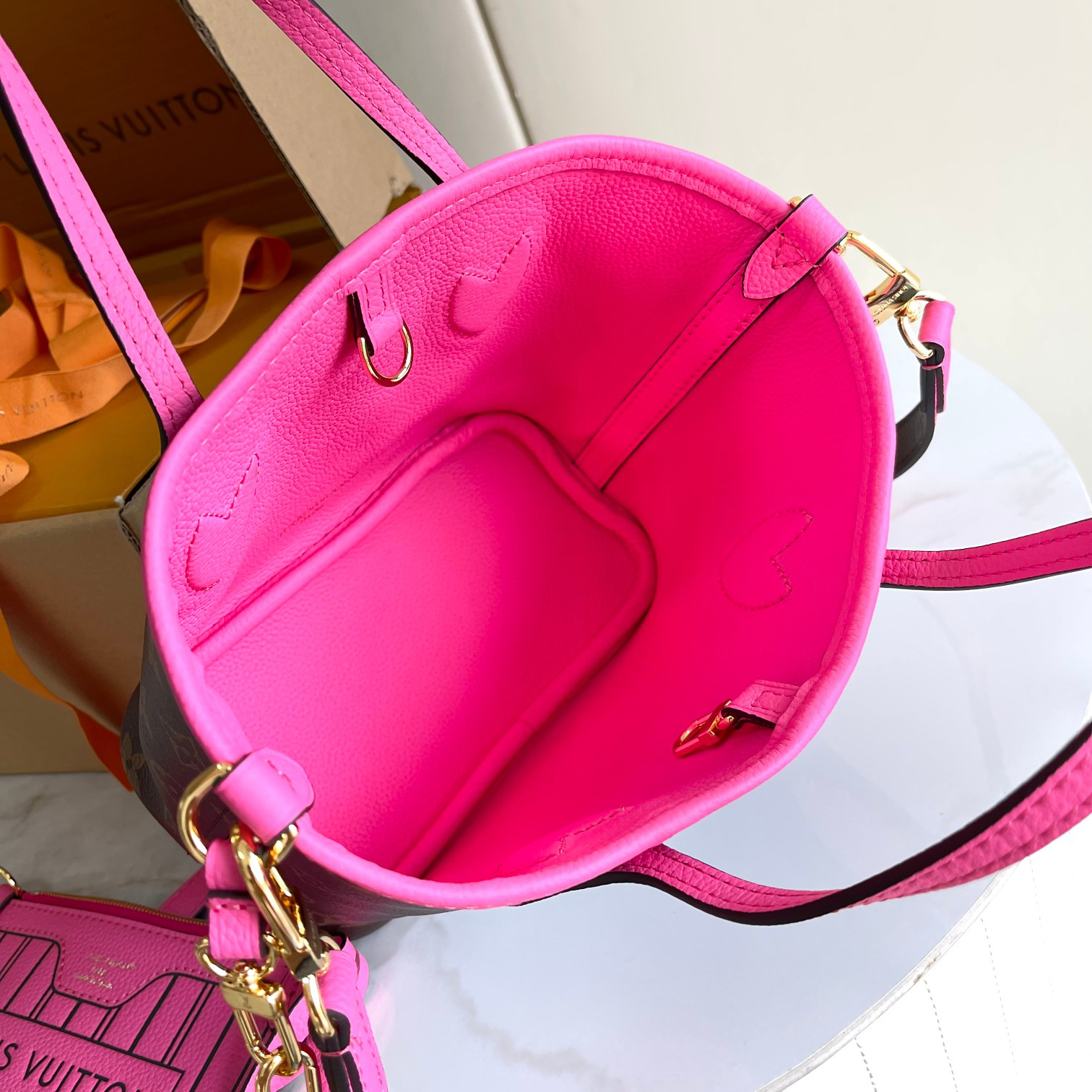 Louis Vuitton Neverfull BB Tote Bag in Damier Azur Canvas, Rose Pink - Image 9
