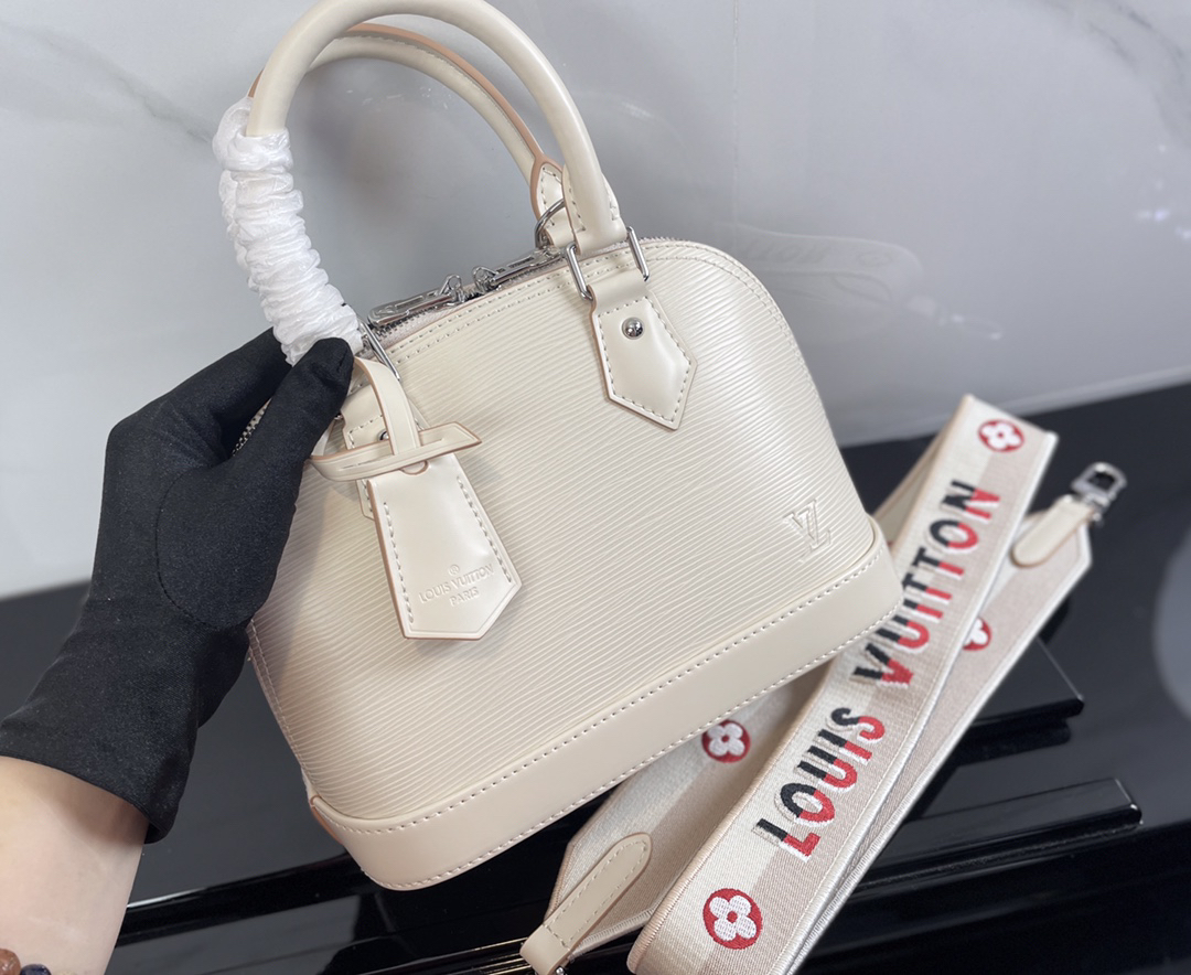 Louis Vuitton Alma BB Crossbody Bag in White Epi Leather - Image 9
