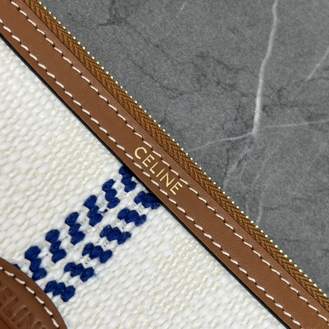 Celine Handbag in Blue Striped Textile with Brown Logo - Image 9