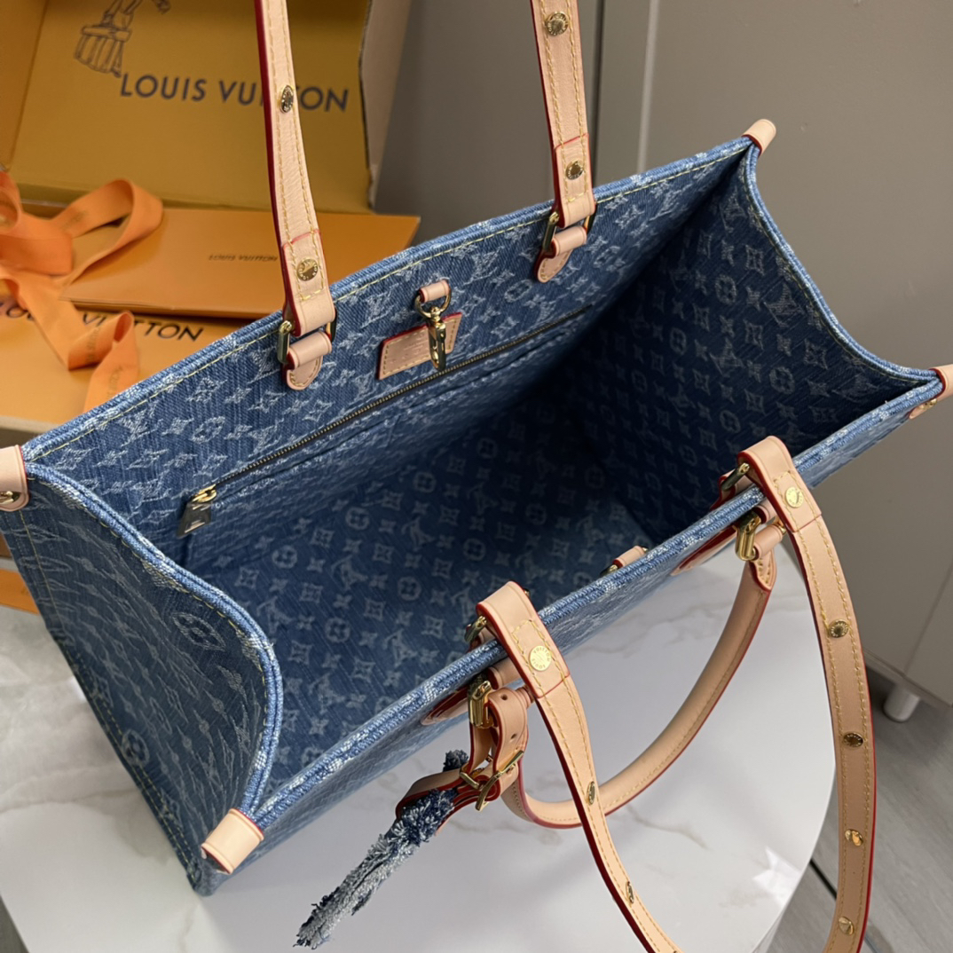 Louis Vuitton Onthego MM Monogram Denim Tote Bag - Image 9