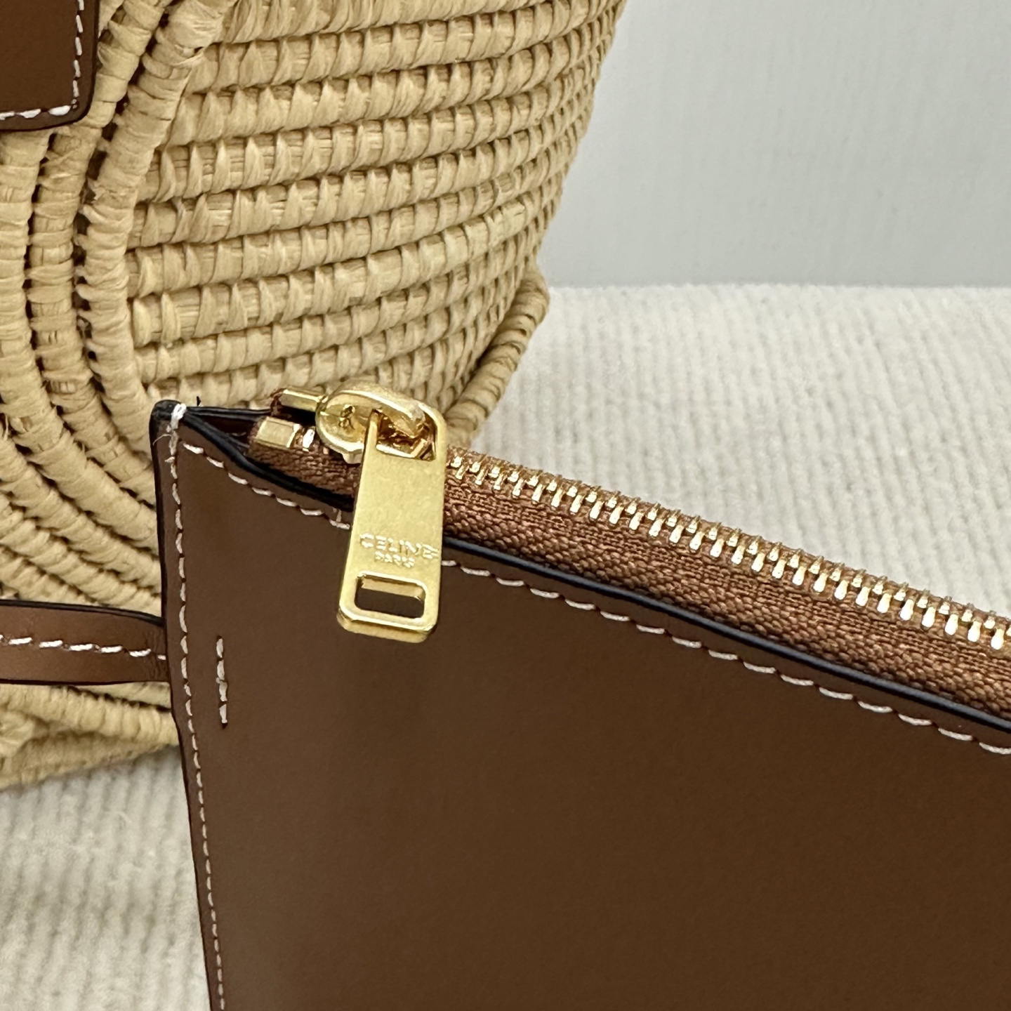 CELINE Small Natural Fiber and Leather Woven Basket Bag - Image 9
