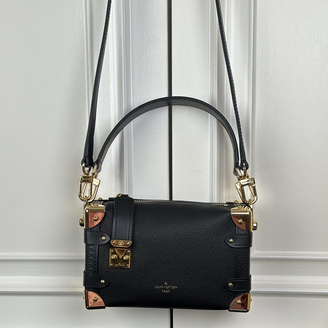 Side Trunk Small Handbag in Black with Gold Hardware - Image 9