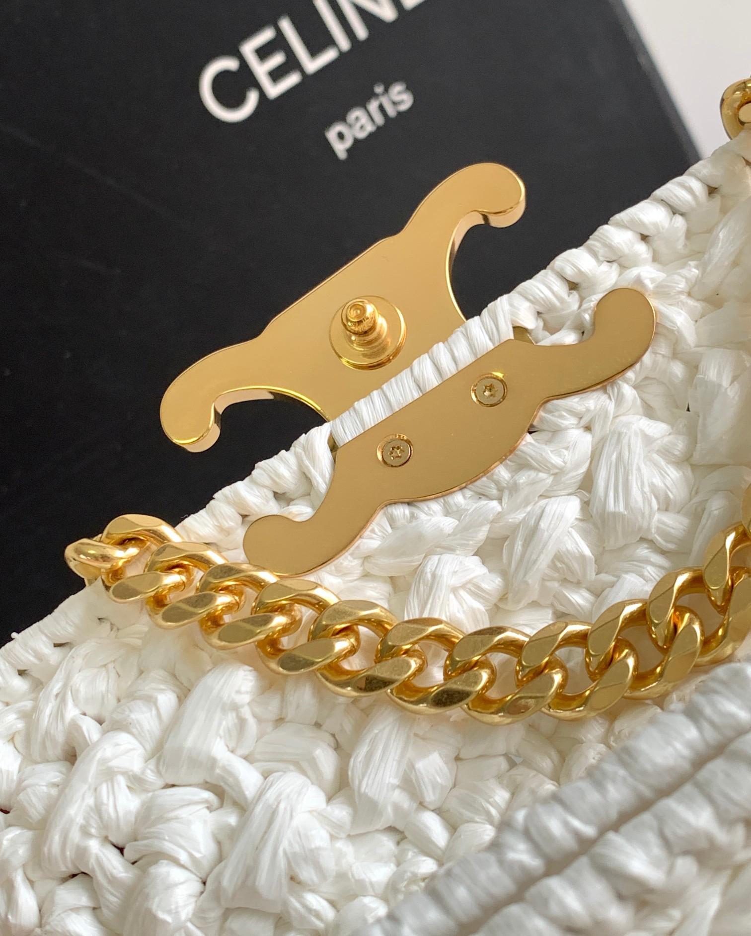 Celine Triomphe Raffia Woven Chain Shoulder Bag - Image 9