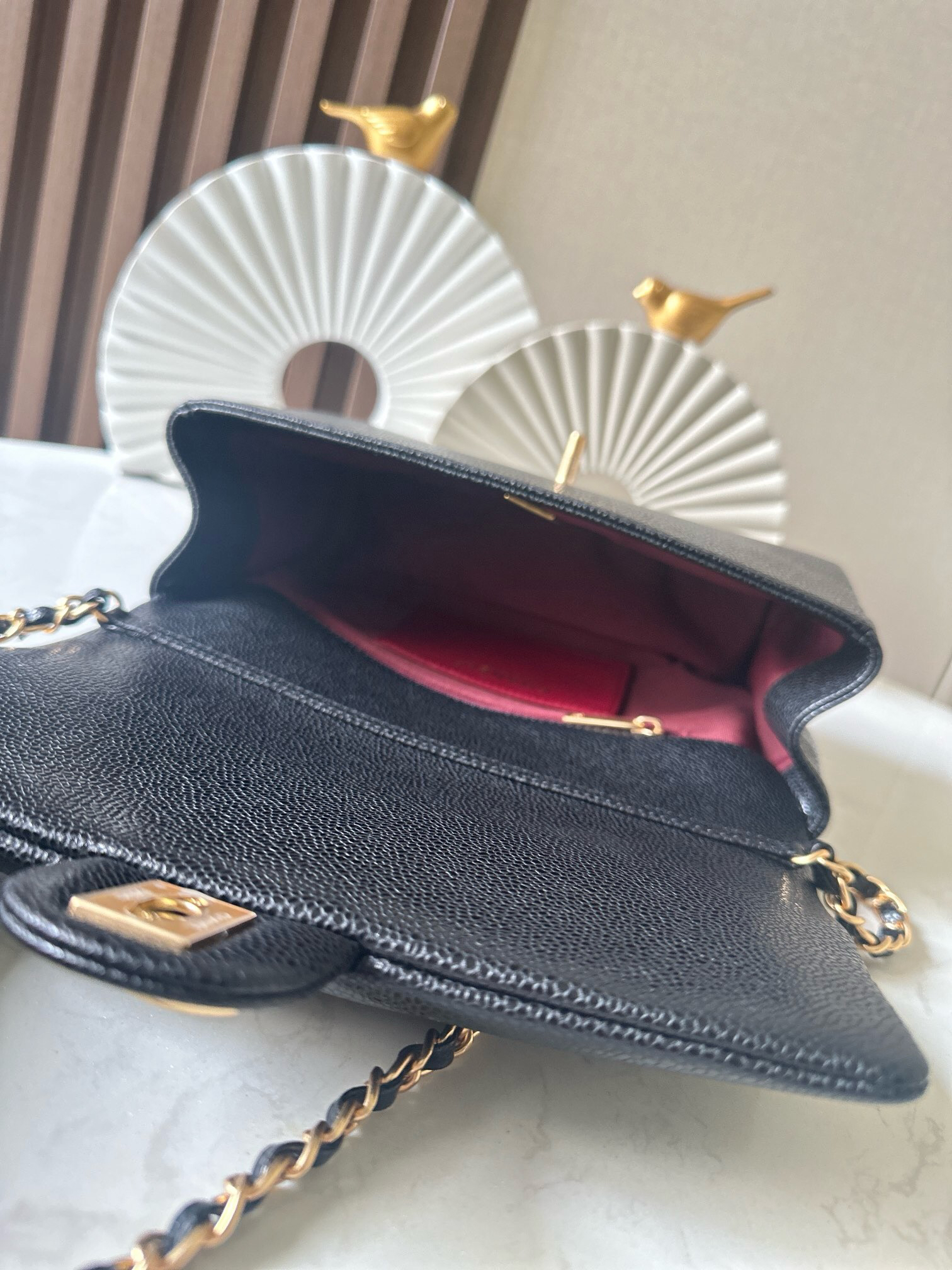 Chanel Classic Flap Bag, Medium, Black Caviar Leather, No Quilting - Image 9