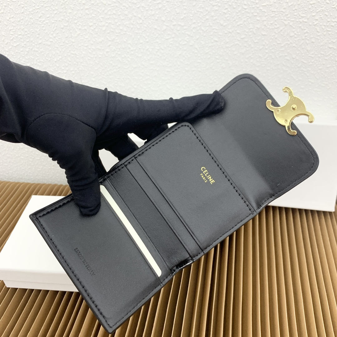 Celine Triomphe Black Calfskin Wallet with Detachable Coin Purse - Image 9
