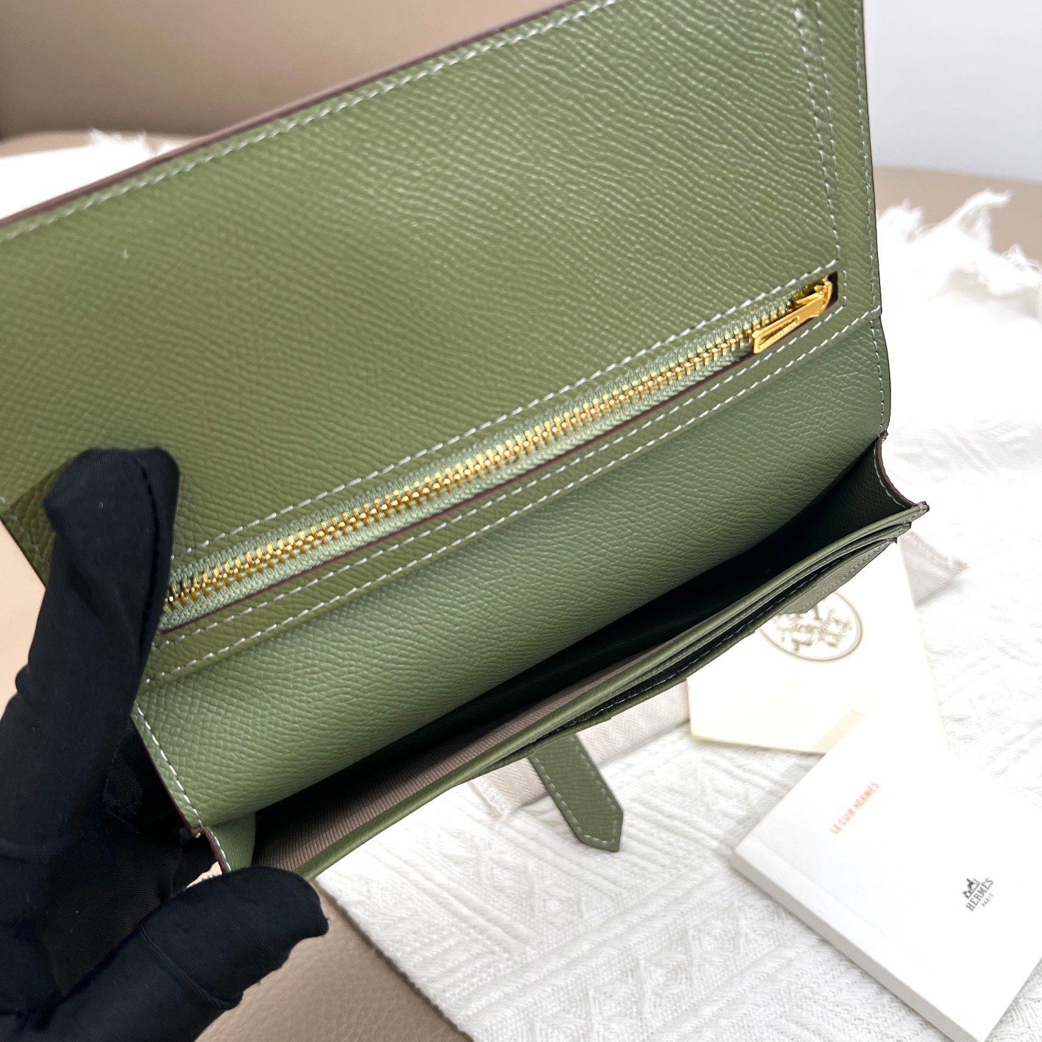 Hermes Women's Togo Leather Vertical Wallet with Zip Pocket - Image 9