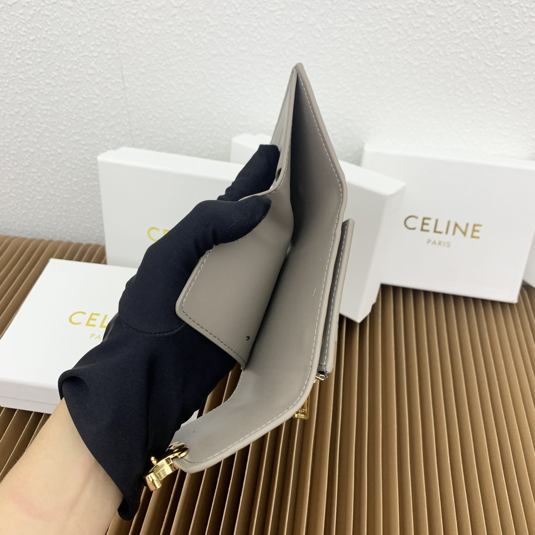 Celine Triomphe Small Calfskin Wallet in Elephant Gray - Image 9