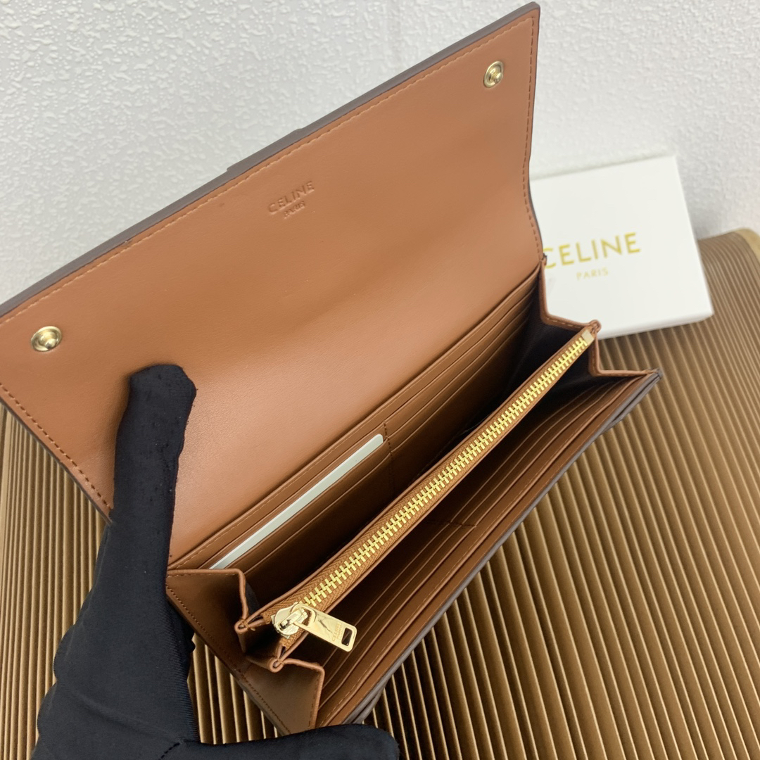 Celine Triomphe Large Canvas and Lambskin Flap Wallet - Image 9