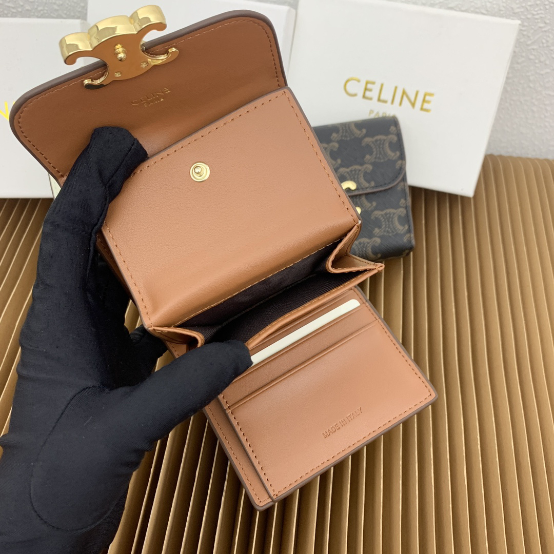 CELINE Triomphe Small Textile and Calfskin Leather Wallet - Image 9