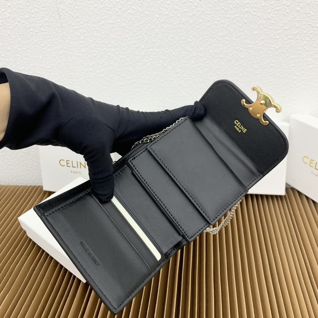 CELINE Triomphe Small Lambskin Leather Flap Wallet - Image 9