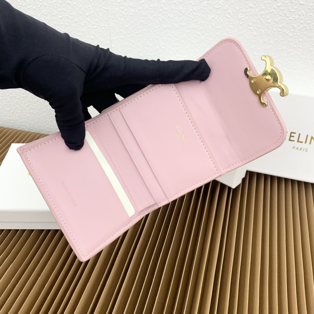 Celine Triomphe Small Glossy Calfskin Wallet with Coin Pocket - Image 9