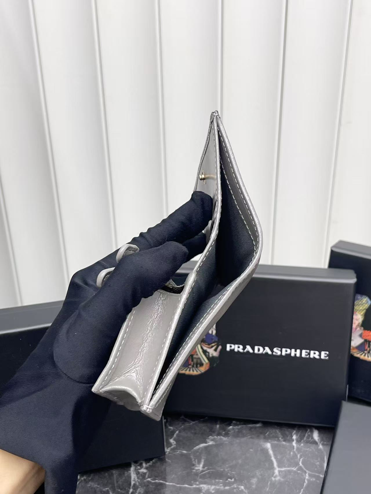 Prada Leather Wallet with Metal Triangle Logo - Image 9