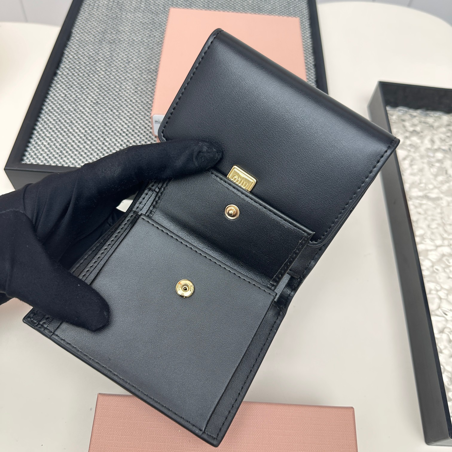 Miu Miu Lambskin Trifold Wallet and Card Holder - Image 9