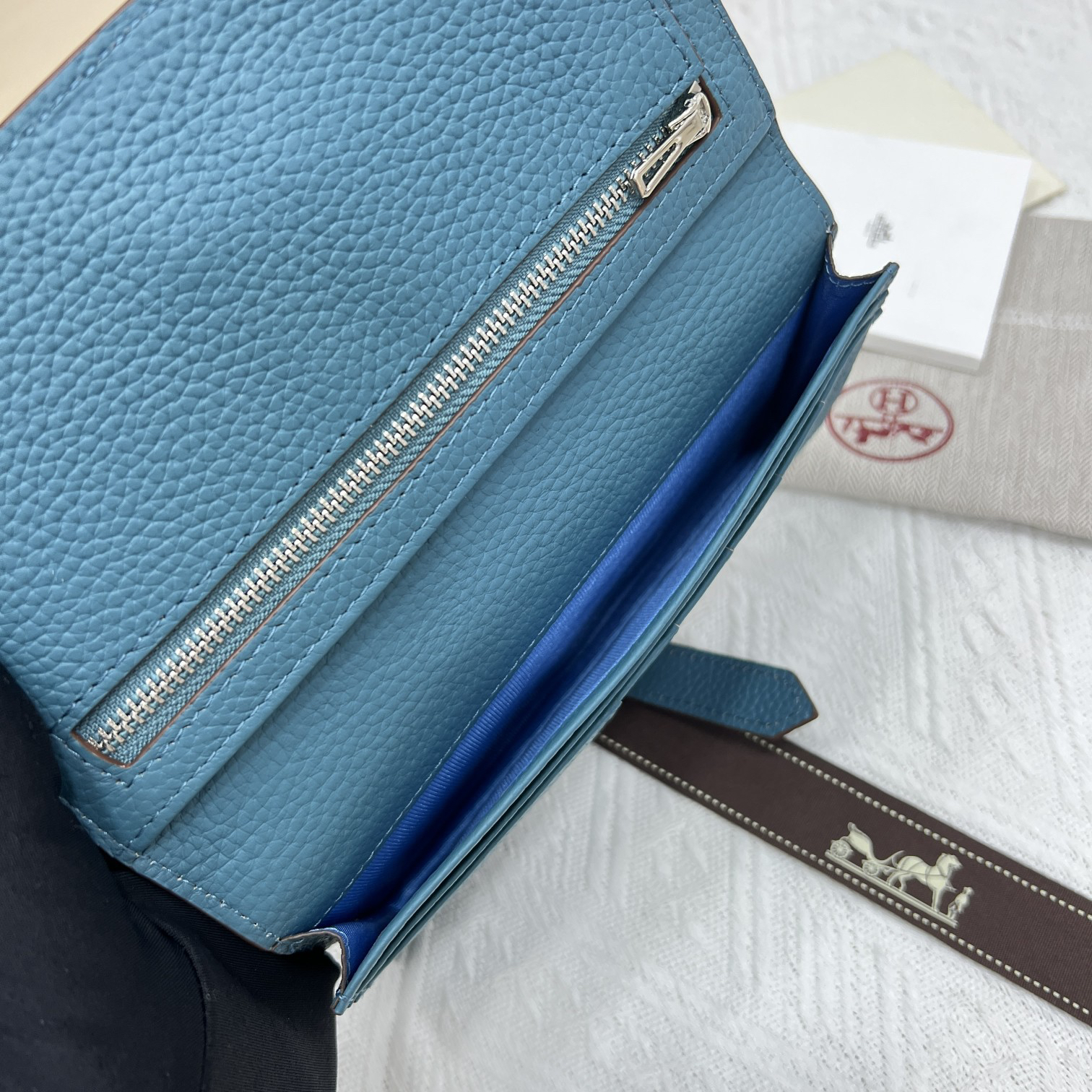 Hermes Long Leather Wallet with Interior Zipper - Image 9
