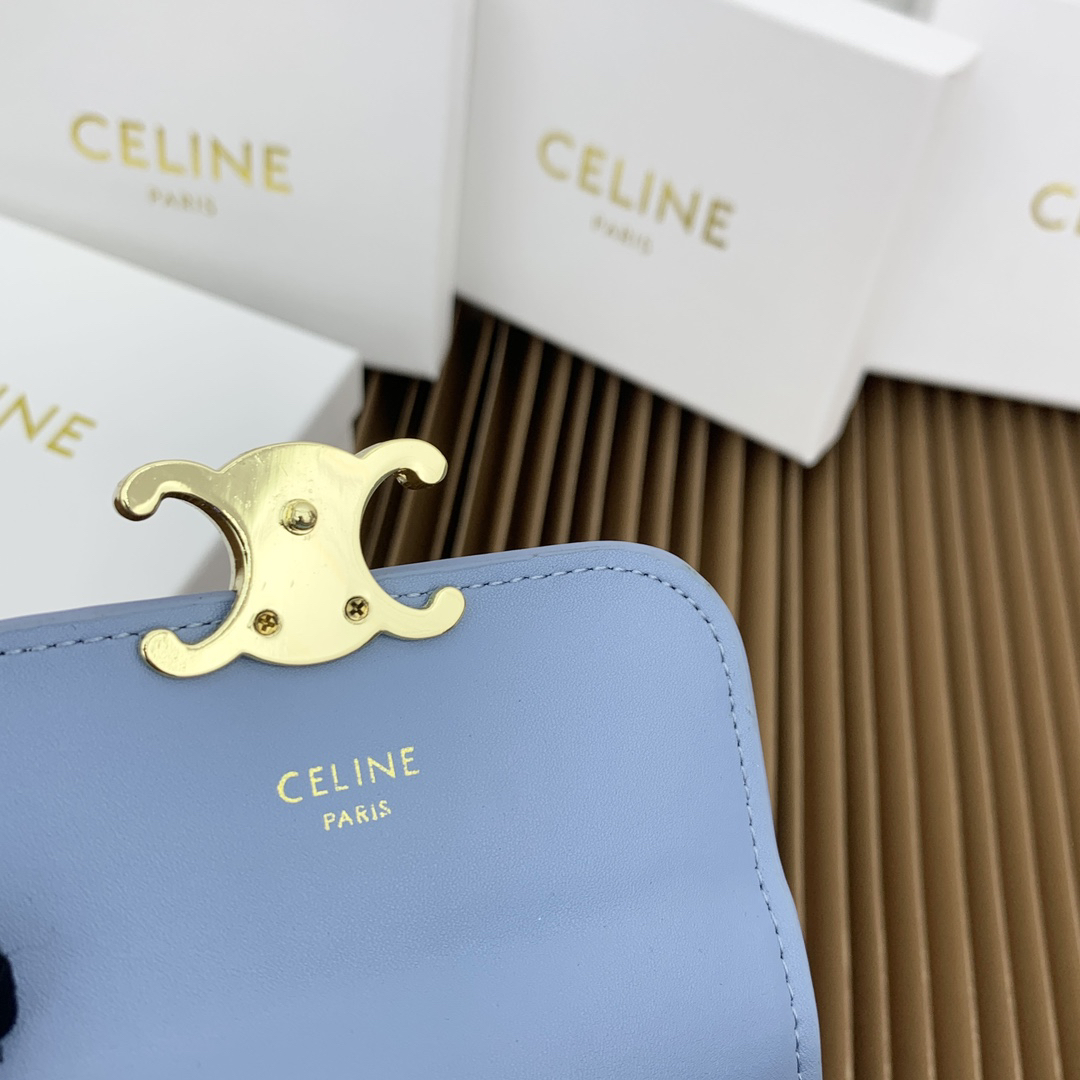 CELINE Small Triomphe Lambskin Flap Wallet - Image 9