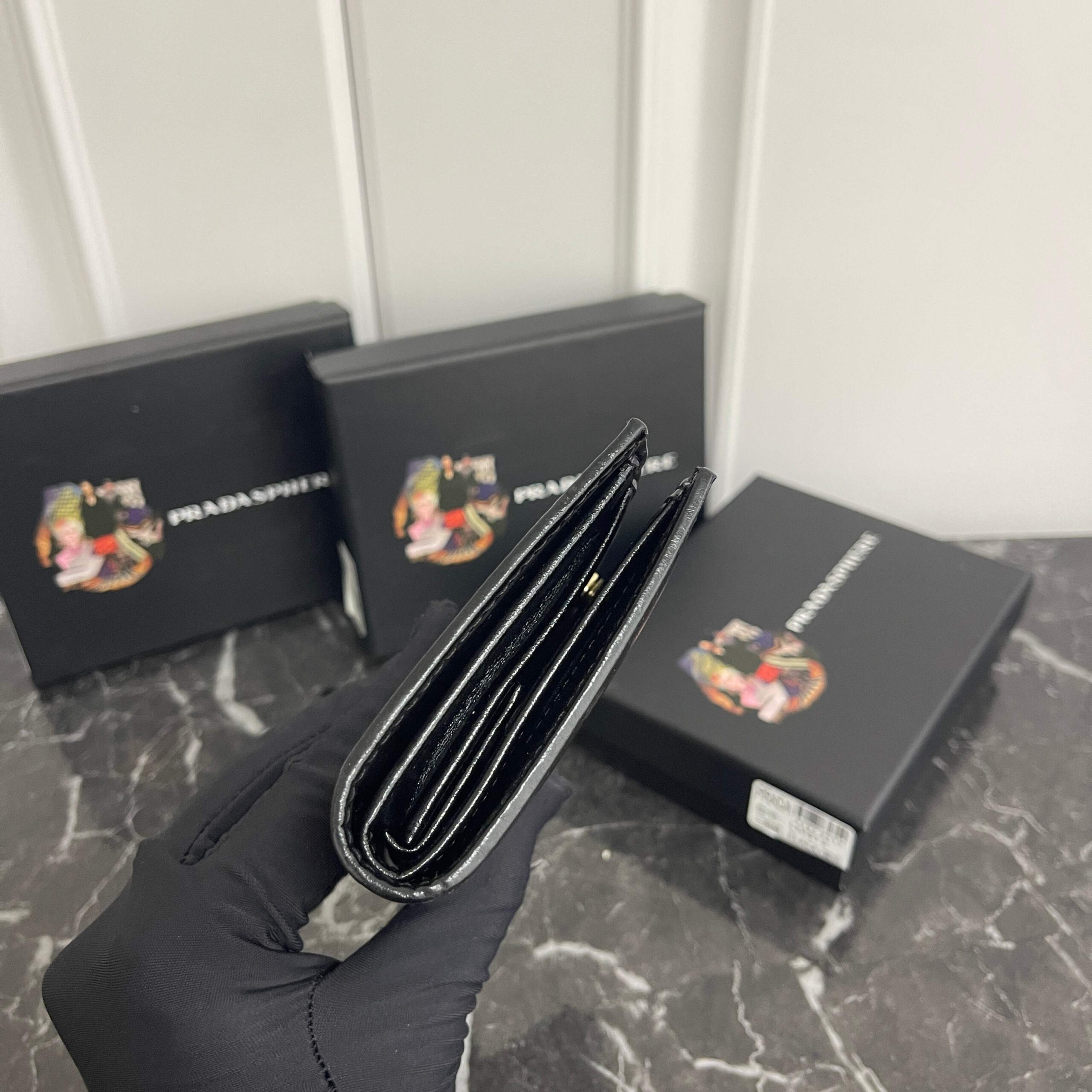 Prada Small Leather Wallet with Enamel Triangle Logo - Image 9