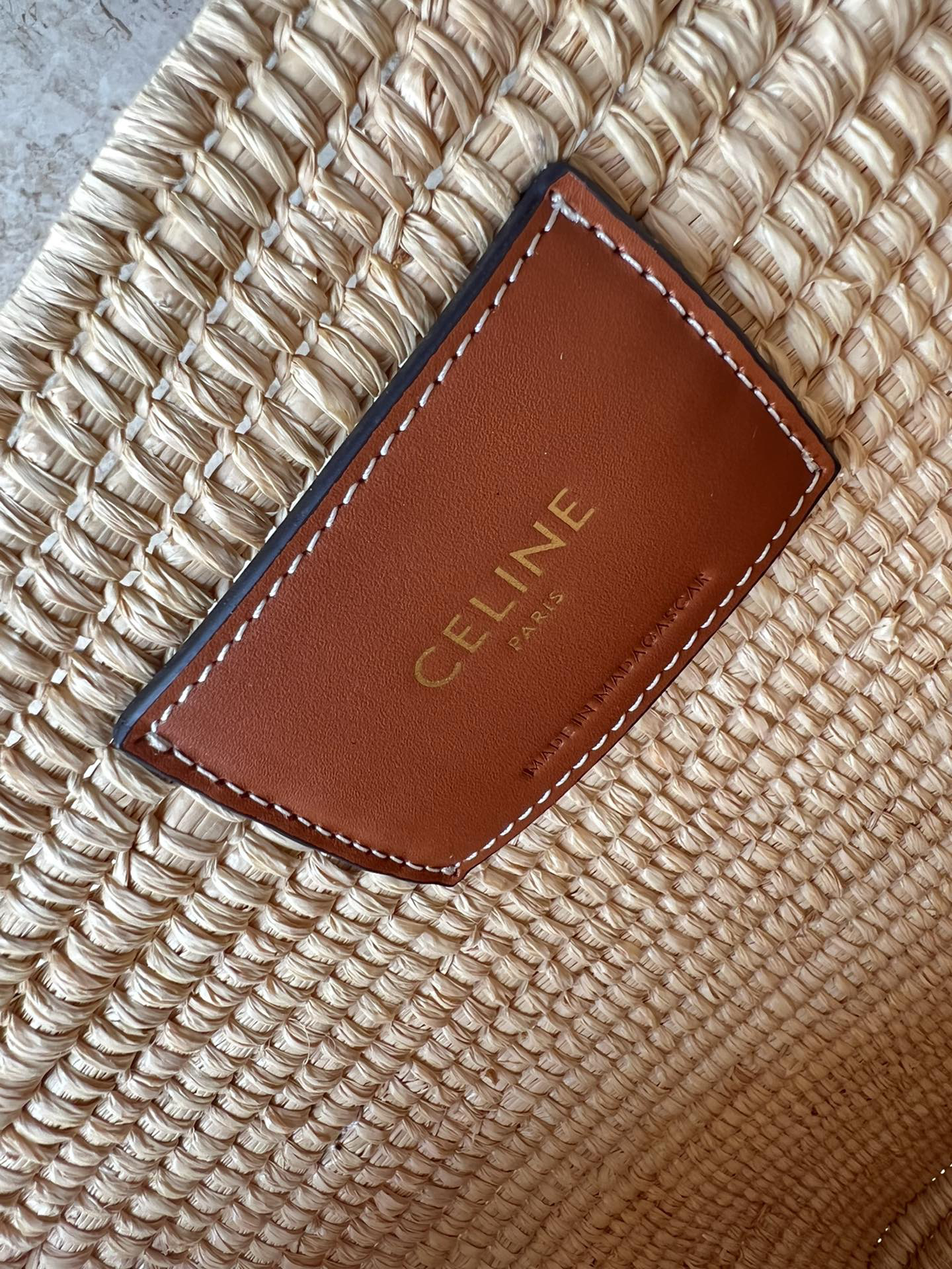 Celine Medium Natural Grass and Cowhide Leather Woven Triome Classic Tote Bag - Image 9