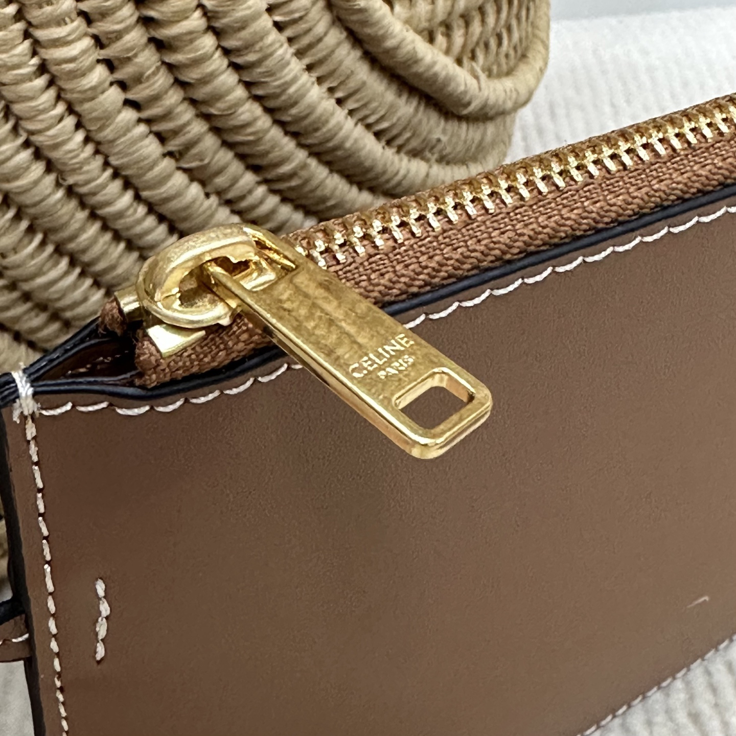 CELINE Natural Plant-Fiber and Calfskin Woven TRIOME Tote Bag - Image 9