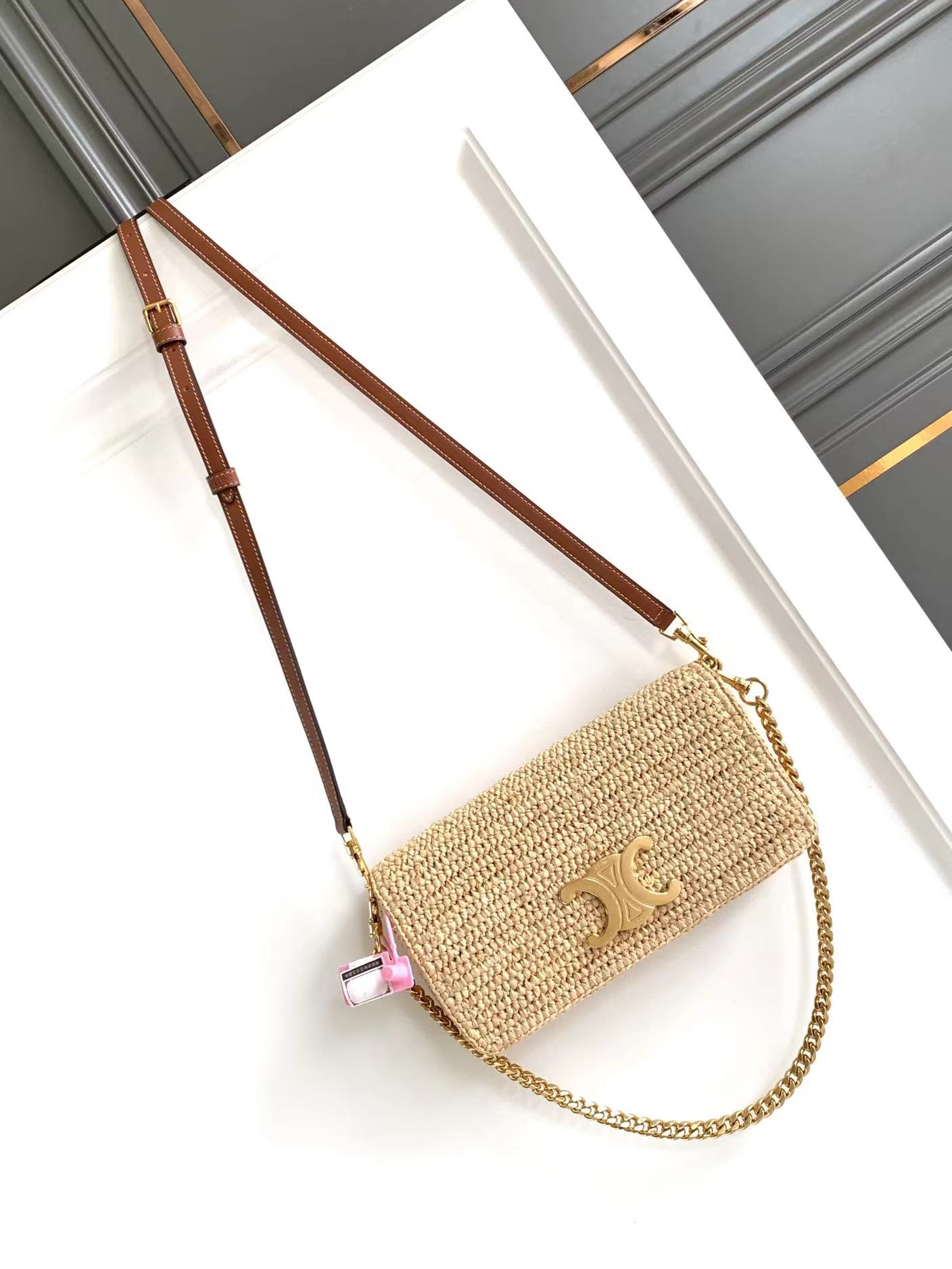 Celine Multichette Raffia Woven Handbag - Image 9