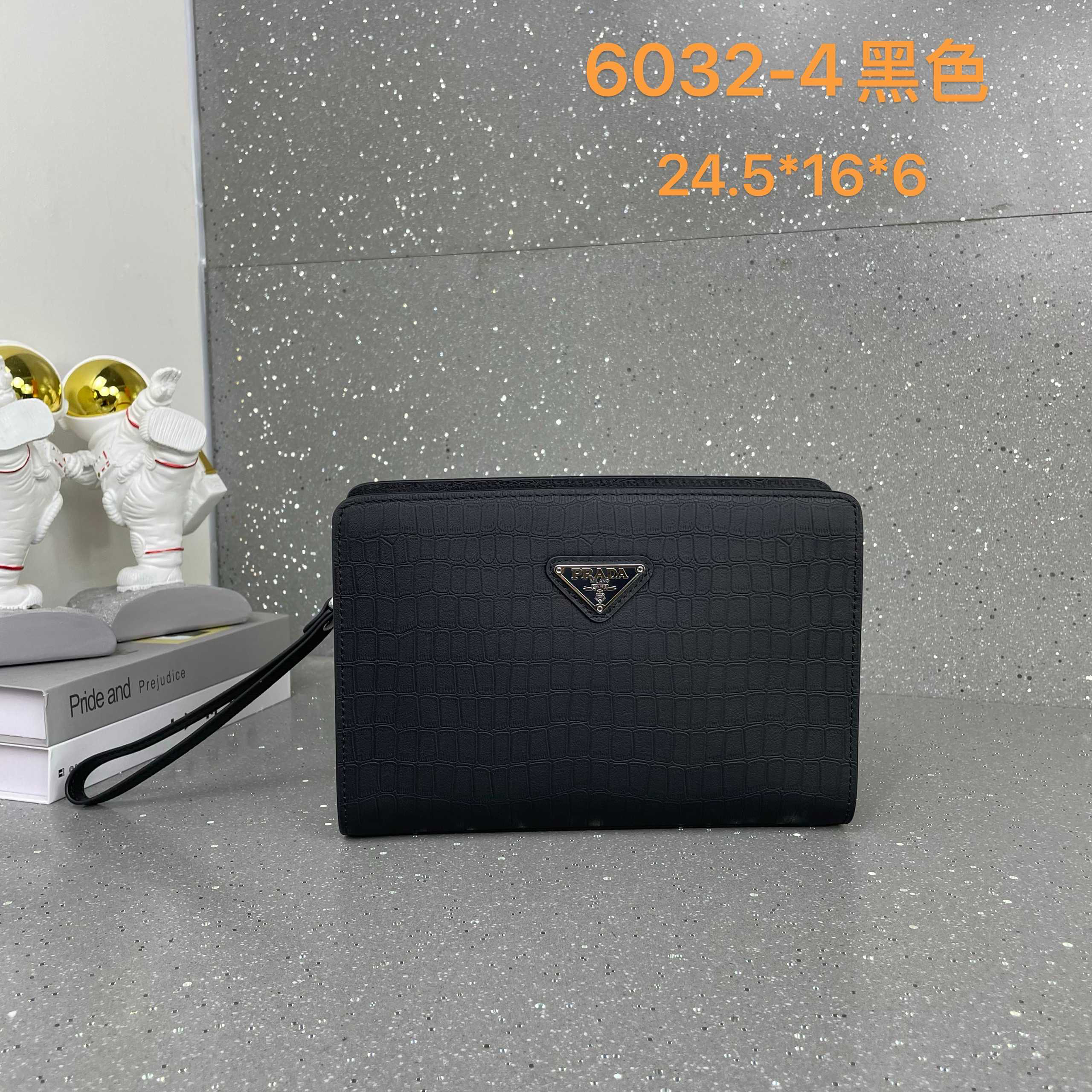 Prada Men's Black Leather Handbag, Model 6032-4