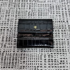 CHANEL Crocodile-Embossed Leather Trifold Wallet