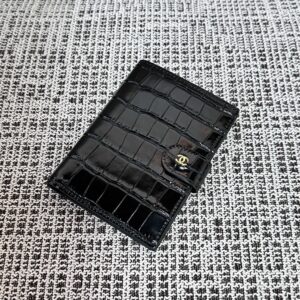 CHANEL Crocodile-Texture Leather Passport Holder Wallet