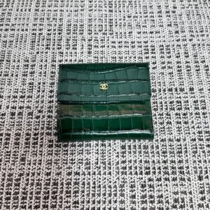 CHANEL Crocodile-Embossed Tri-Fold Wallet