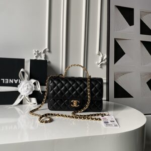 Chanel AS5814 Lambskin Flap Handbag with Crystal-Embellished Handle