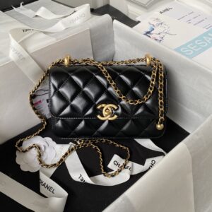 Mini Leather Double-Ball Chain Crossbody Bag