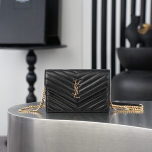 Black Italian Lambskin Envelope Bag with Gold-Tone Clasp