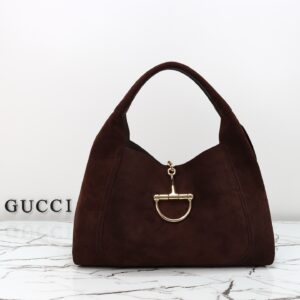 Gucci Model 837466 Dark Brown Distressed Leather Bag
