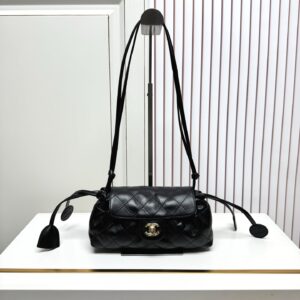 Chanel Classic Black Quilted Leather Drawstring Crossbody Bag