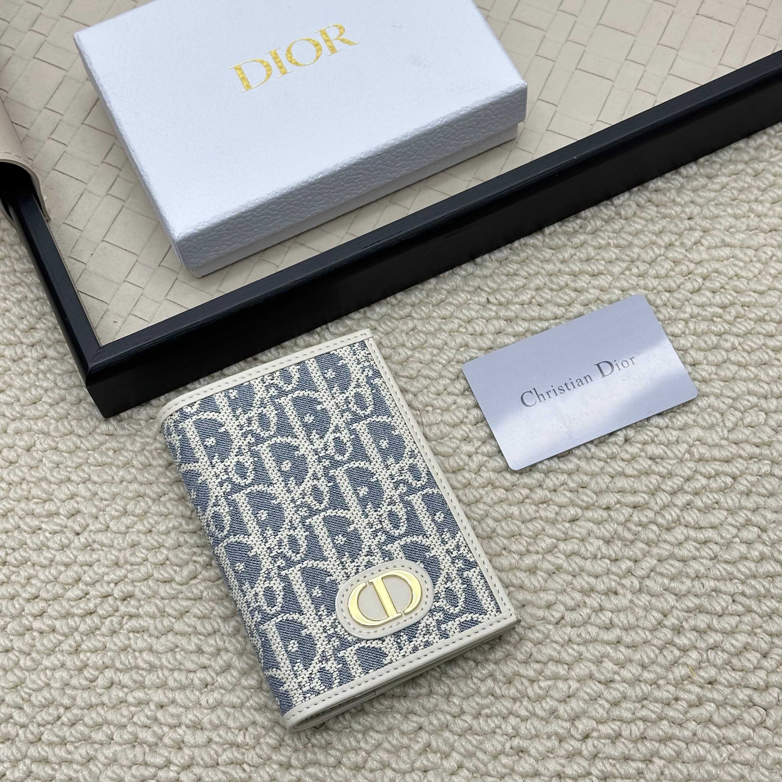 Dior Passport Holder in Beige and Black Oblique Canvas