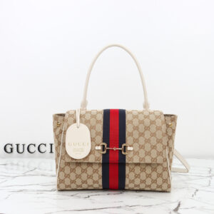 Gucci Style 875018 Apricot Canvas and White Leather Bag