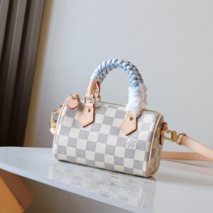 Louis Vuitton Nano Speedy Handbag in Damier Azur Canvas