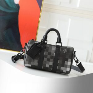 Louis Vuitton Keepall Bandoulière 25 Damoflage Black Travel Bag