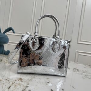 Louis Vuitton OnTheGo Small Handbag in Monogram Miroir Silver