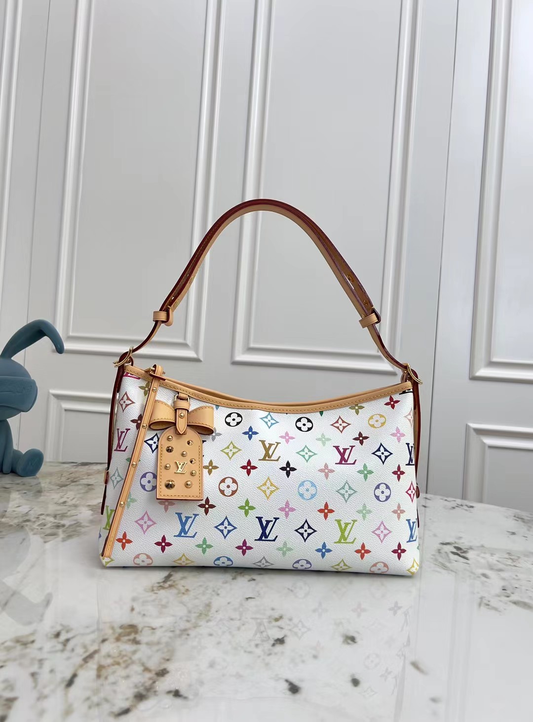Louis Vuitton x Takashi Murakami Carryall East West Handbag M27578, White Multicolor, Large