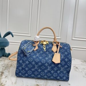 Louis Vuitton Speedy Bandouliere 30 Denim Canvas Handbag