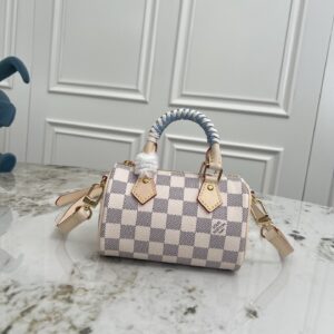 Louis Vuitton Nano Speedy Handbag in Damier Azur Coated Canvas