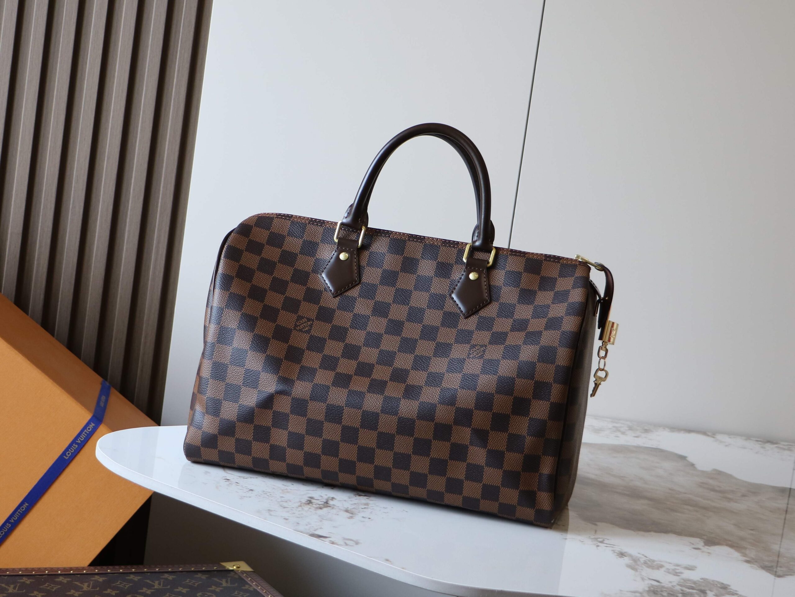 Speedy Handbag in Damier Canvas with Bronze Hardware