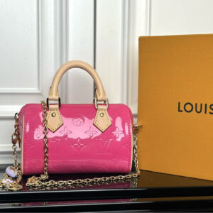 Louis Vuitton Nano Speedy Mini Crossbody Bag in Rose Monogram Vernis