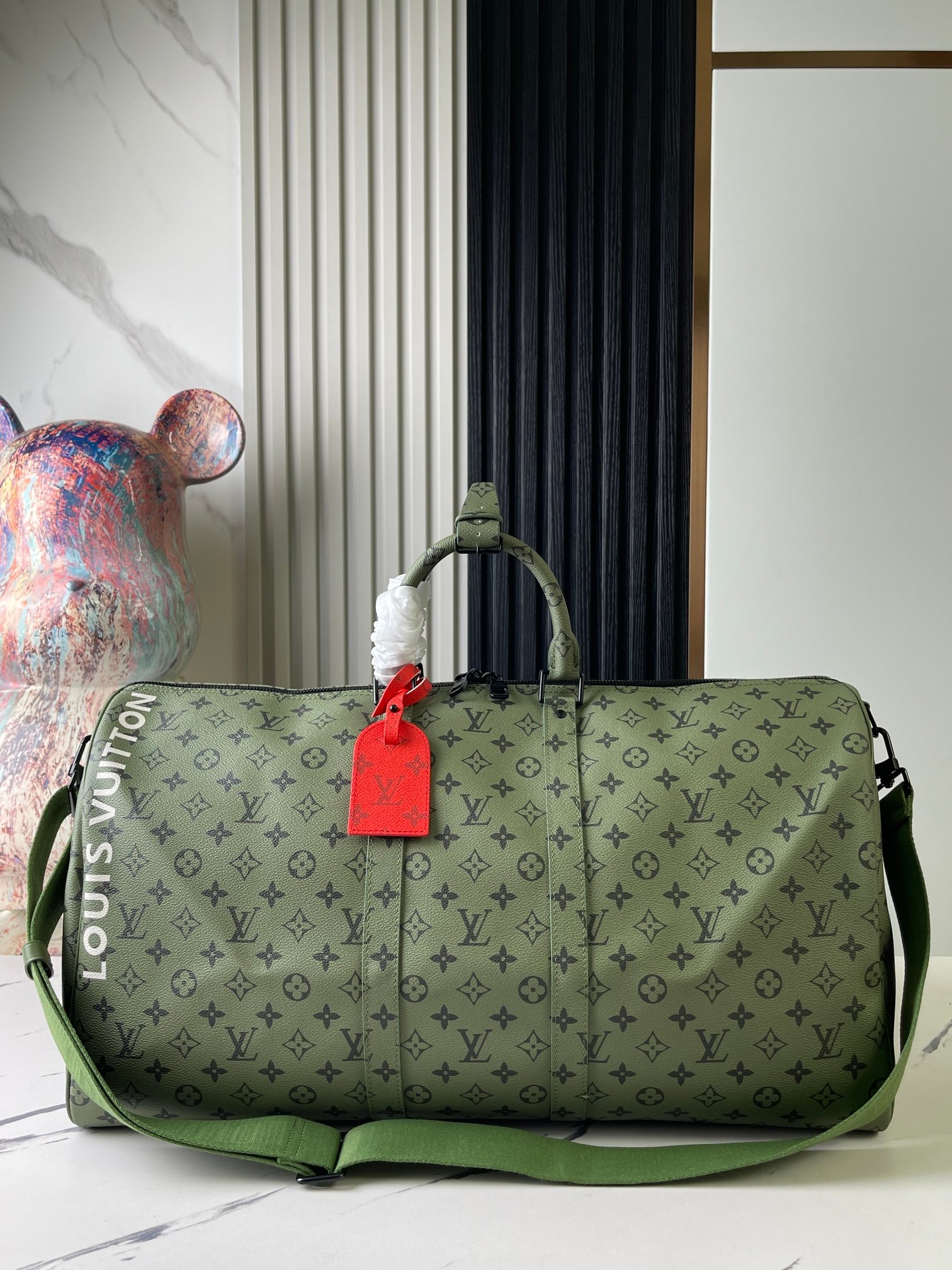 Louis Vuitton Keepall Bandoulière 55 Travel Bag in Monogram Tones