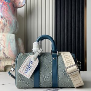 Louis Vuitton Keepall Bandoulière 25 Shoulder Bag in Monogram Washed Denim Canvas