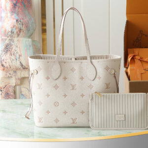 Louis Vuitton Neverfull MM Tote Bag in Cream Monogram Empreinte Leather