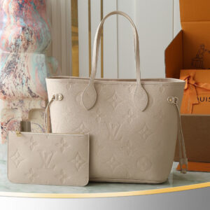 Louis Vuitton Neverfull MM Tote Bag in Beige Monogram Empreinte Leather